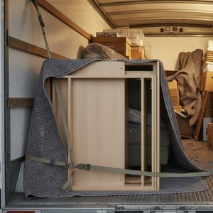 Umzugsdecke um Schrank herum